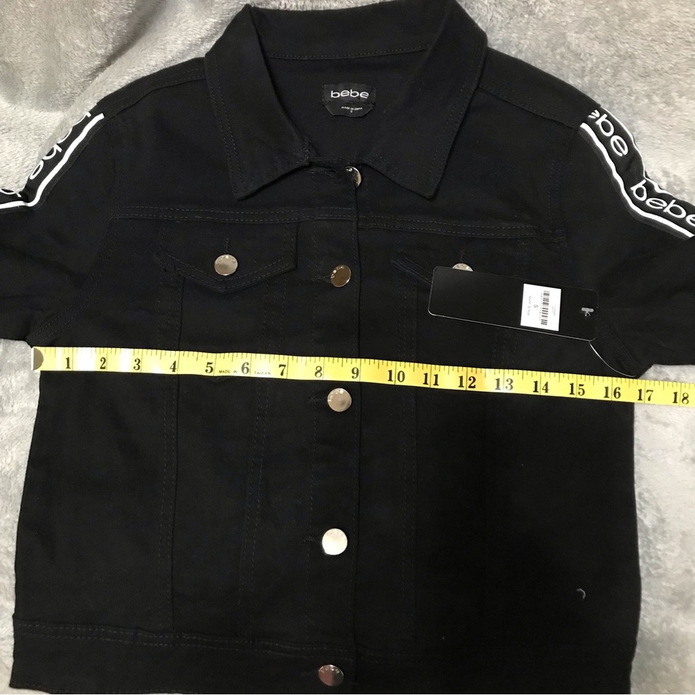 NWT bebe logo black denim jacket Sz S & L - Picture 7 of 12